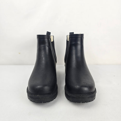 Tretorn Black Chelsea Rain Boots Faux Fur Lined Lug Sole Size 9