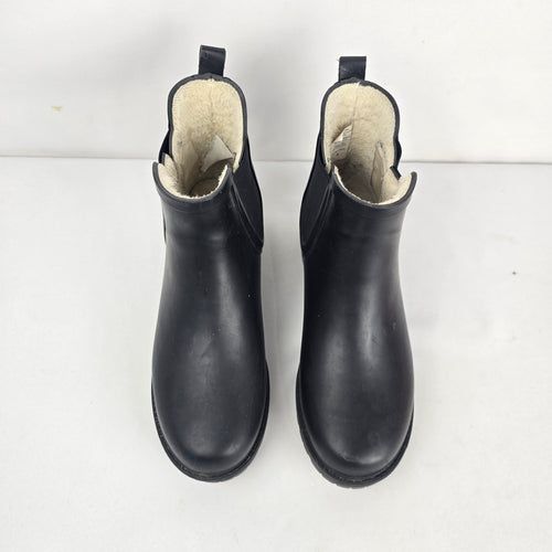 Tretorn Black Chelsea Rain Boots Faux Fur Lined Lug Sole Size 9