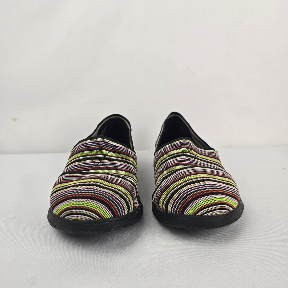 Skechers BOBS Sport Memory Foam Multicolor Stripe Slip On Shoes - Size 9.5