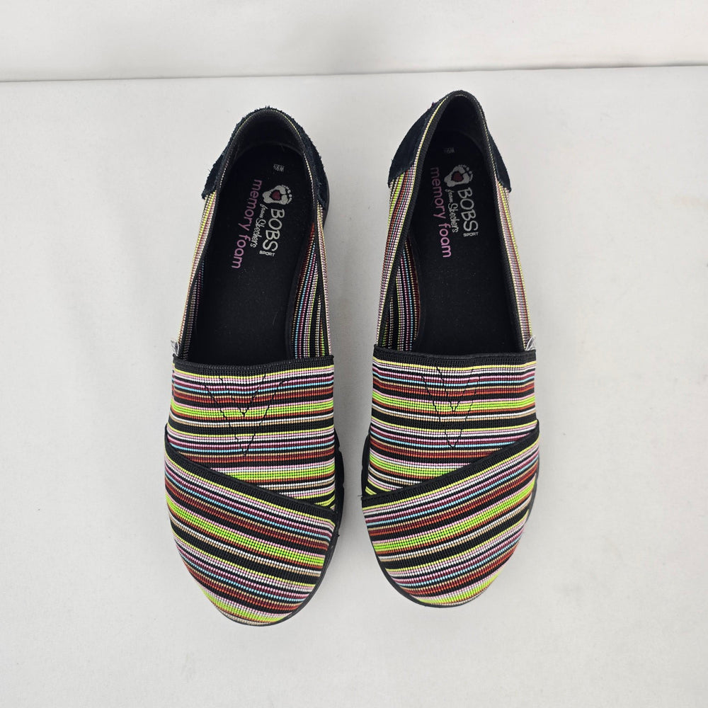 Skechers BOBS Sport Memory Foam Multicolor Stripe Slip On Shoes - Size 9.5