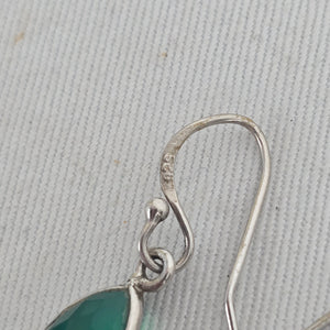 925 Sterling Silver Green Faceted Teardrop Double Drop Dangle Earrings
