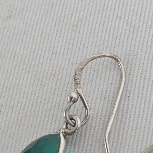 925 Sterling Silver Green Faceted Teardrop Double Drop Dangle Earrings