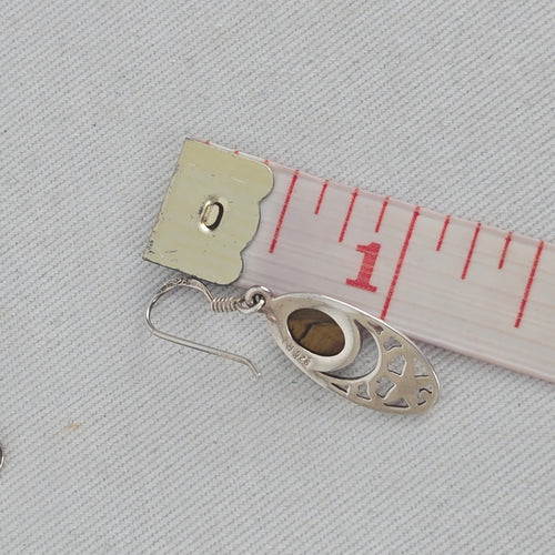 925 Sterling Silver Tiger’s Eye Oval Dangle Drop Earrings