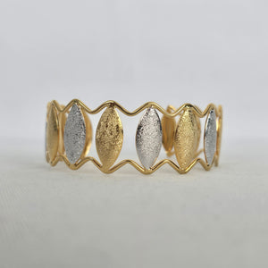 Gold Silver Tone Leaf Marquise Open Cuff Bracelet Two Tone Statement