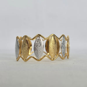 Gold Silver Tone Leaf Marquise Open Cuff Bracelet Two Tone Statement