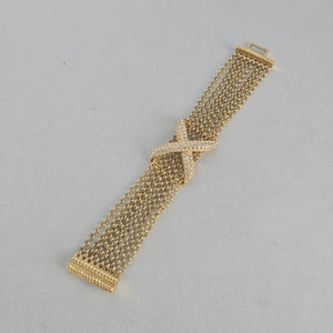 Gold Tone Multi Strand Chain Bracelet Rhinestone Knot Statement Bracelet