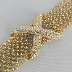 Gold Tone Multi Strand Chain Bracelet Rhinestone Knot Statement Bracelet