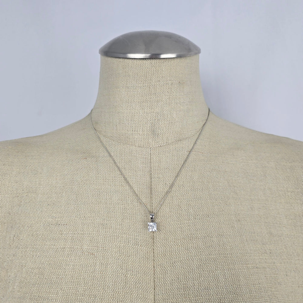 925 Sterling Silver Clear Princess Cut CZ Pendant Necklace