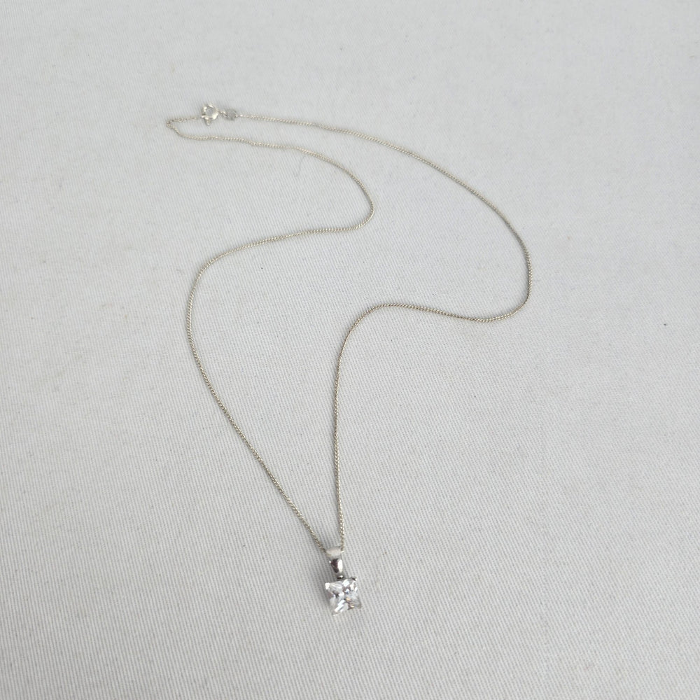 925 Sterling Silver Clear Princess Cut CZ Pendant Necklace
