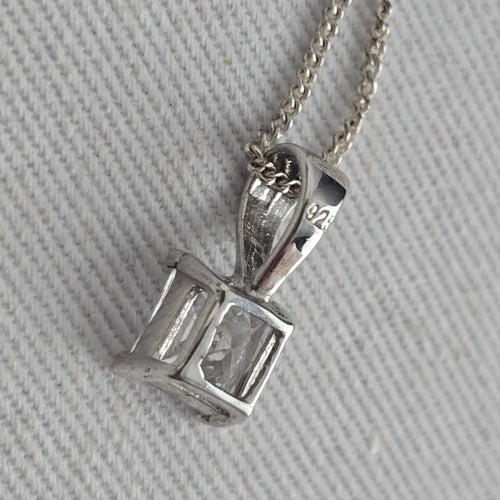 925 Sterling Silver Clear Princess Cut CZ Pendant Necklace