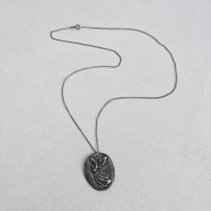 Vintage Sterling Silver Guardian Angel Pendant Necklace