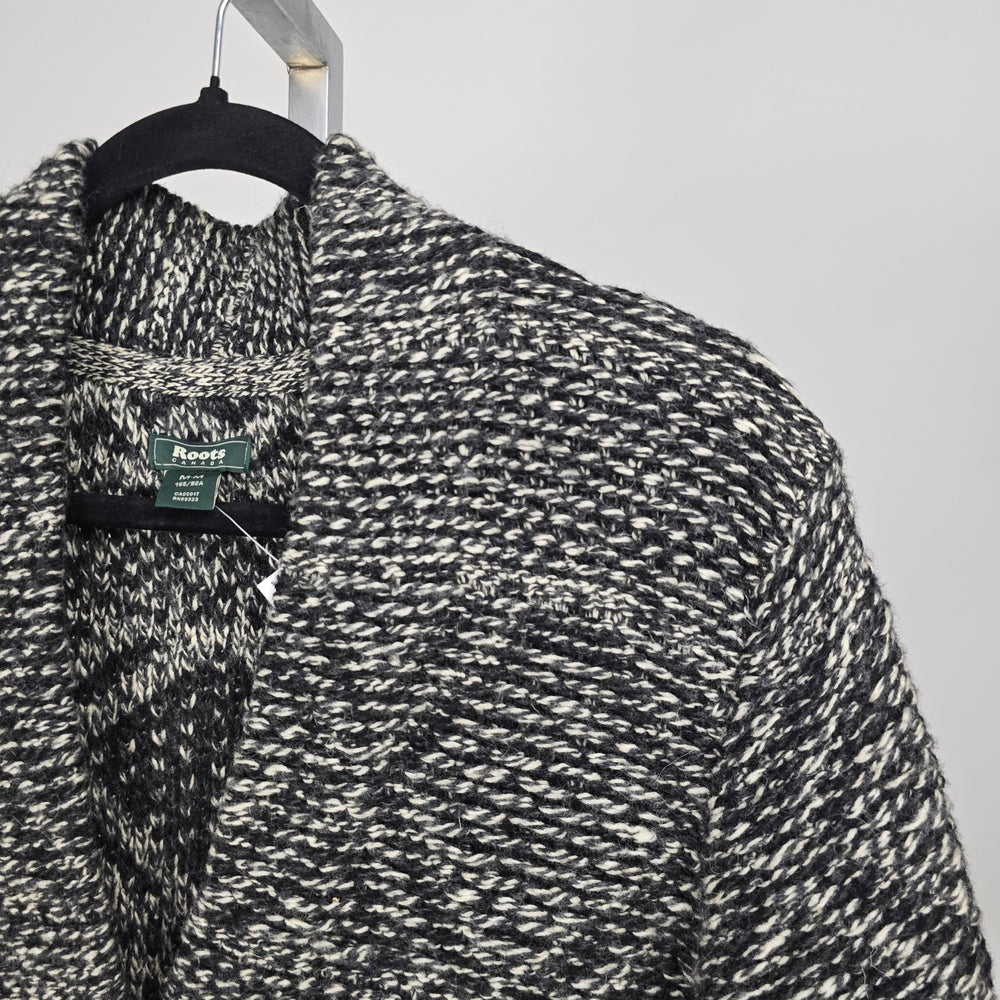 Roots Canada Wool Blend Marled Knit Sweater Black Cream Size M