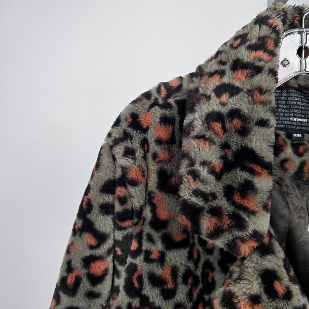 Steve Madden Women’s Leopard Print Faux Fur Jacket Size M