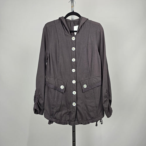Neon Buddha Hooded Button Front Jacket Charcoal Gray Size S