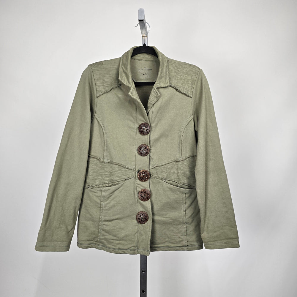 Neon Buddha Sage Green Button Front Cotton Jacket Size M