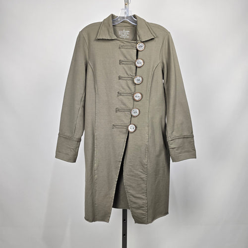 Neon Buddha Olive Green Long Button Front Jacket Coat Size M