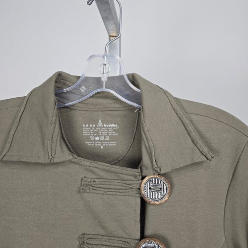 Neon Buddha Olive Green Long Button Front Jacket Coat Size M