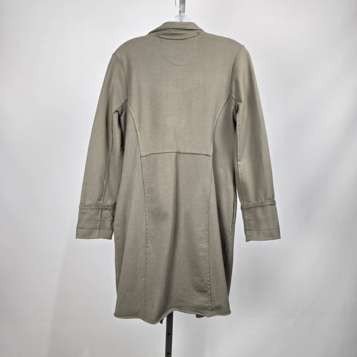 Neon Buddha Olive Green Long Button Front Jacket Coat Size M