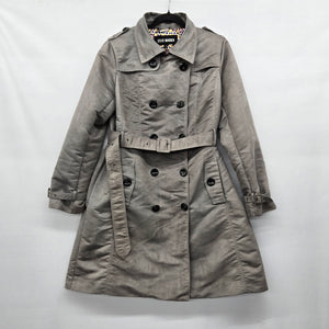 Steve Madden Gray Faux Suede Double Breasted Trench Coat Belted Size L