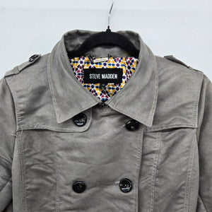 Steve Madden Gray Faux Suede Double Breasted Trench Coat Belted Size L