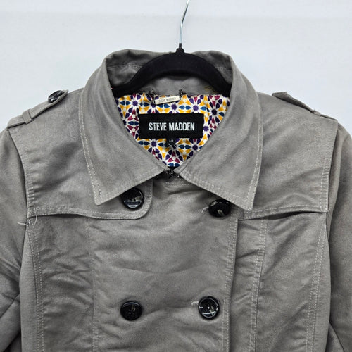 Steve Madden Gray Faux Suede Double Breasted Trench Coat Belted Size L
