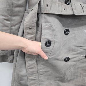 Steve Madden Gray Faux Suede Double Breasted Trench Coat Belted Size L