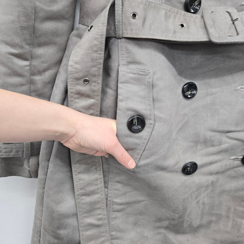 Steve Madden Gray Faux Suede Double Breasted Trench Coat Belted Size L