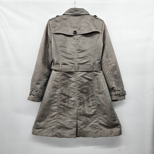 Steve Madden Gray Faux Suede Double Breasted Trench Coat Belted Size L
