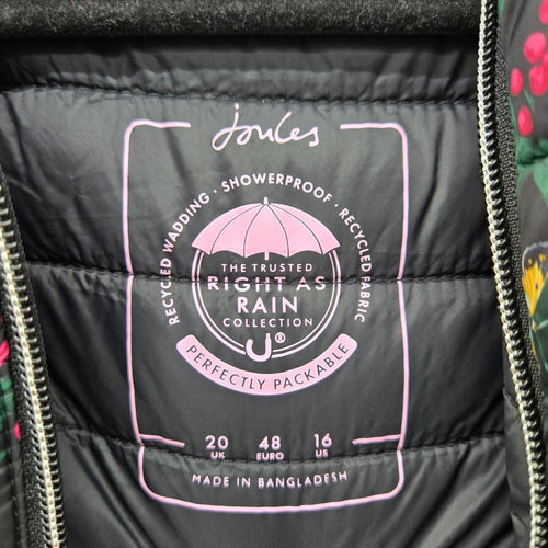Joules Right as Rain Butterfly Floral Packable Puffer Jacket - Size 16