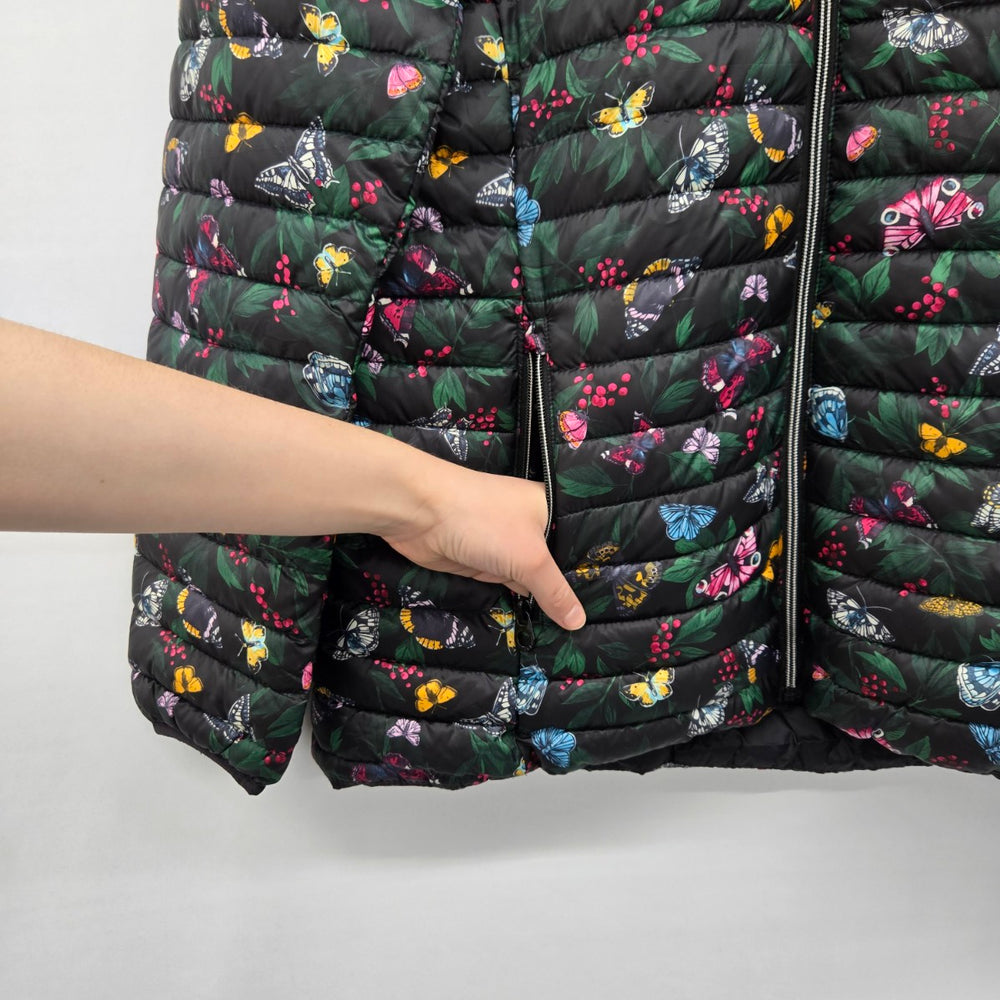 Joules Right as Rain Butterfly Floral Packable Puffer Jacket - Size 16