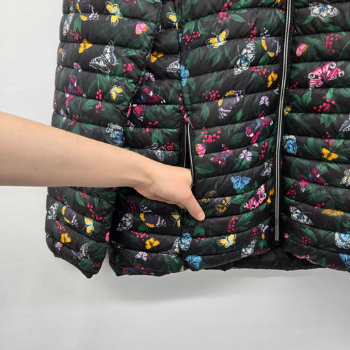 Joules Right as Rain Butterfly Floral Packable Puffer Jacket - Size 16