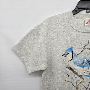 Vintage Jerzees Blue Jay Bird Graphic Short Sleeve Sweatshirt Gray Size M