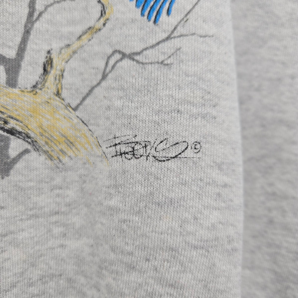 Vintage Jerzees Blue Jay Bird Graphic Short Sleeve Sweatshirt Gray Size M