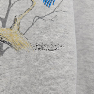 Vintage Jerzees Blue Jay Bird Graphic Short Sleeve Sweatshirt Gray Size M