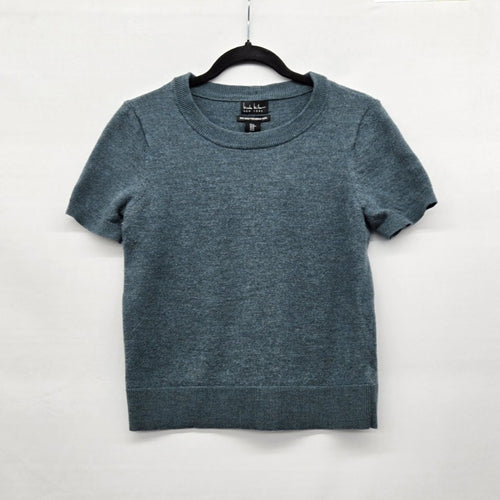 Nicole Miller New York Extra Fine Merino Wool Short Sleeve Sweater Teal - Size M
