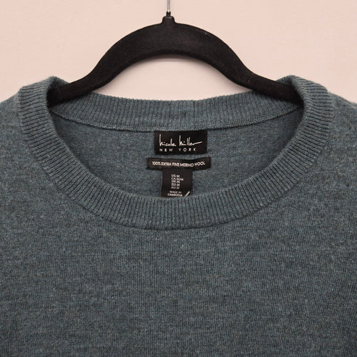 Nicole Miller New York Extra Fine Merino Wool Short Sleeve Sweater Teal - Size M