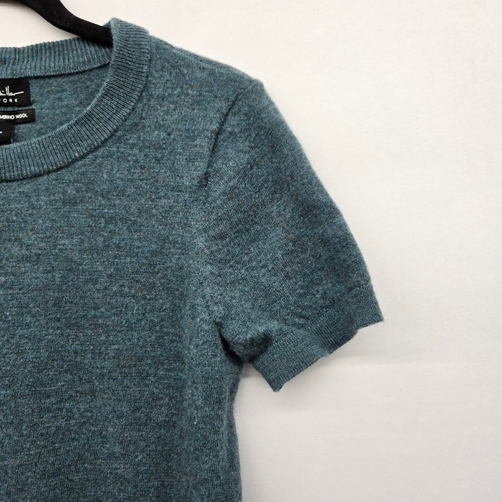 Nicole Miller New York Extra Fine Merino Wool Short Sleeve Sweater Teal - Size M