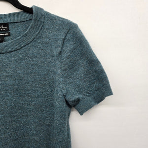 Nicole Miller New York Extra Fine Merino Wool Short Sleeve Sweater Teal - Size M