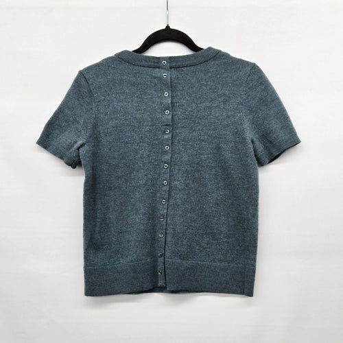 Nicole Miller New York Extra Fine Merino Wool Short Sleeve Sweater Teal - Size M