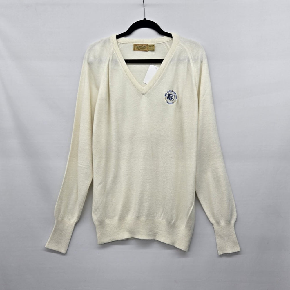 Vintage Cross Creek Bob Hope Chrysler Classic V-Neck Sweater Ivory Size L