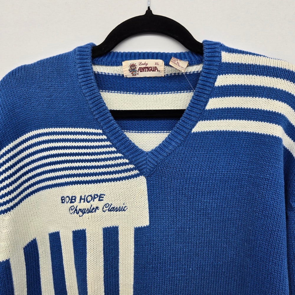 Vintage Lady Antigua Bob Hope Chrysler Classic Golf Sweater Blue Cream Size XL