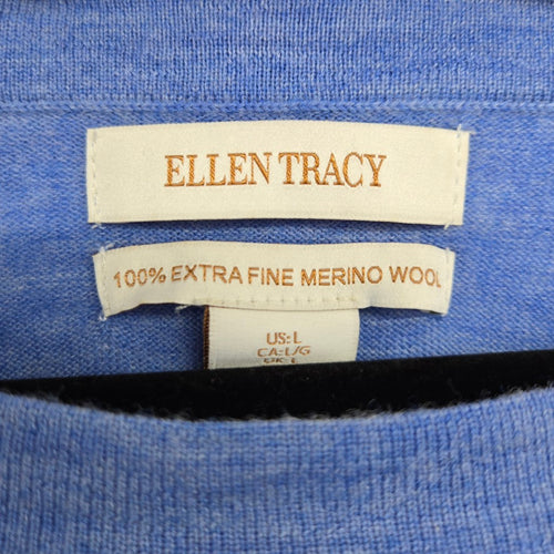 Ellen Tracy Blue Extra Fine Merino Wool Sweater - Size L