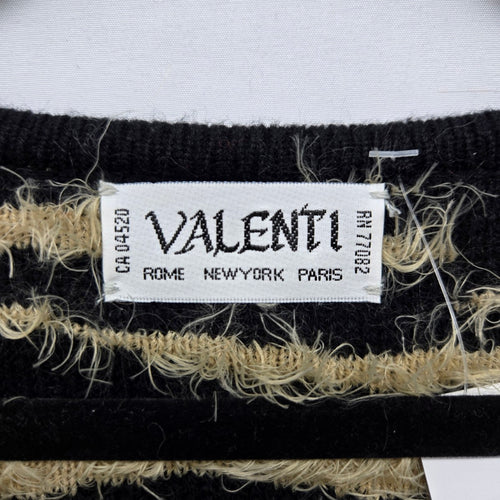 Vintage Valenti Black & Beige Eyelash Stripe V-Neck Sweater - Size M