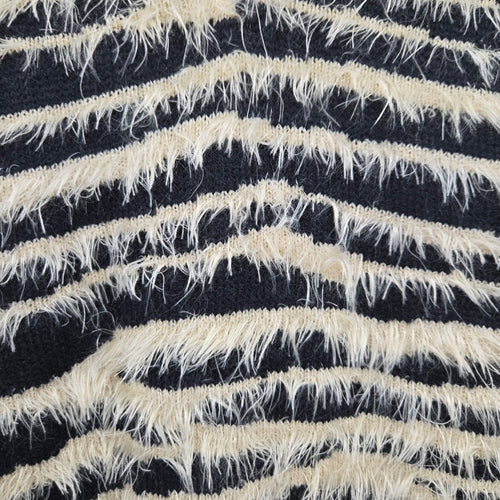 Vintage Valenti Black & Beige Eyelash Stripe V-Neck Sweater - Size M