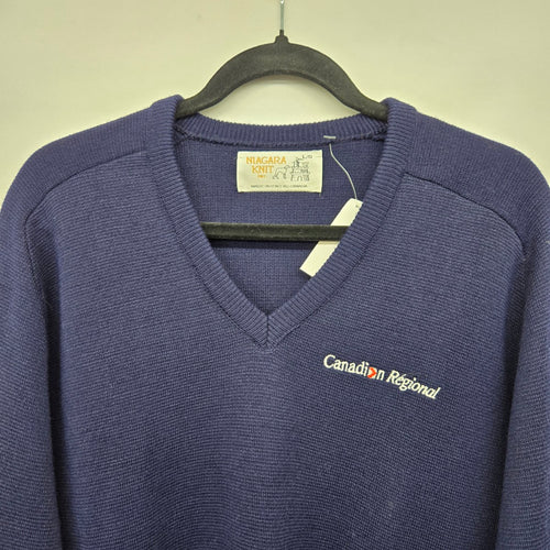 Vintage Niagara Knit Canadian Regional Navy V-Neck Sweater - Size L