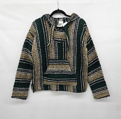 Outdoor Baja Woven Baja Hoodie Green Black Tan Pullover - Size S