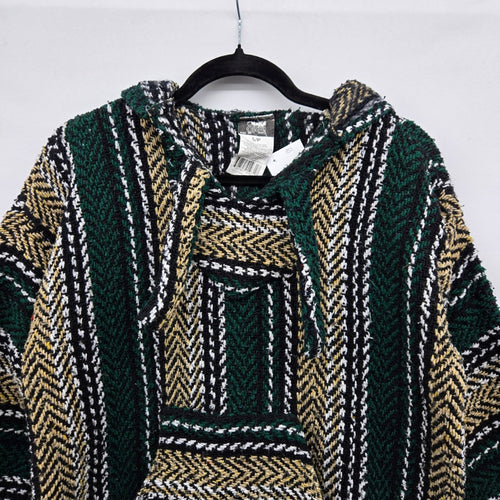 Outdoor Baja Woven Baja Hoodie Green Black Tan Pullover - Size S