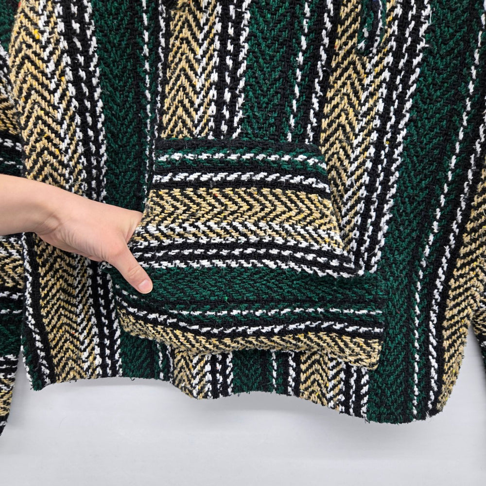 Outdoor Baja Woven Baja Hoodie Green Black Tan Pullover - Size S