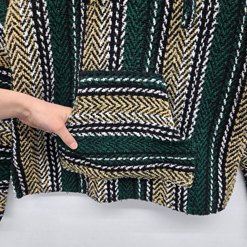 Outdoor Baja Woven Baja Hoodie Green Black Tan Pullover - Size S