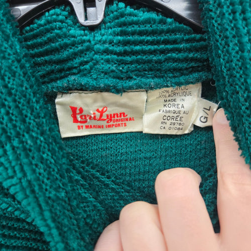 Vintage Kari Lynn Emerald Green Chenille Turtleneck Sweater - Size S/M
